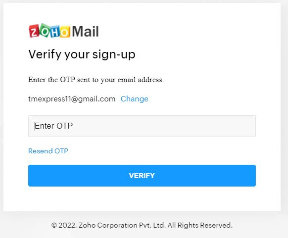 Zoho mail free OTP verification
