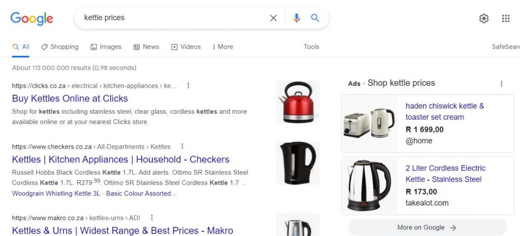Shopping Ads in SERPs